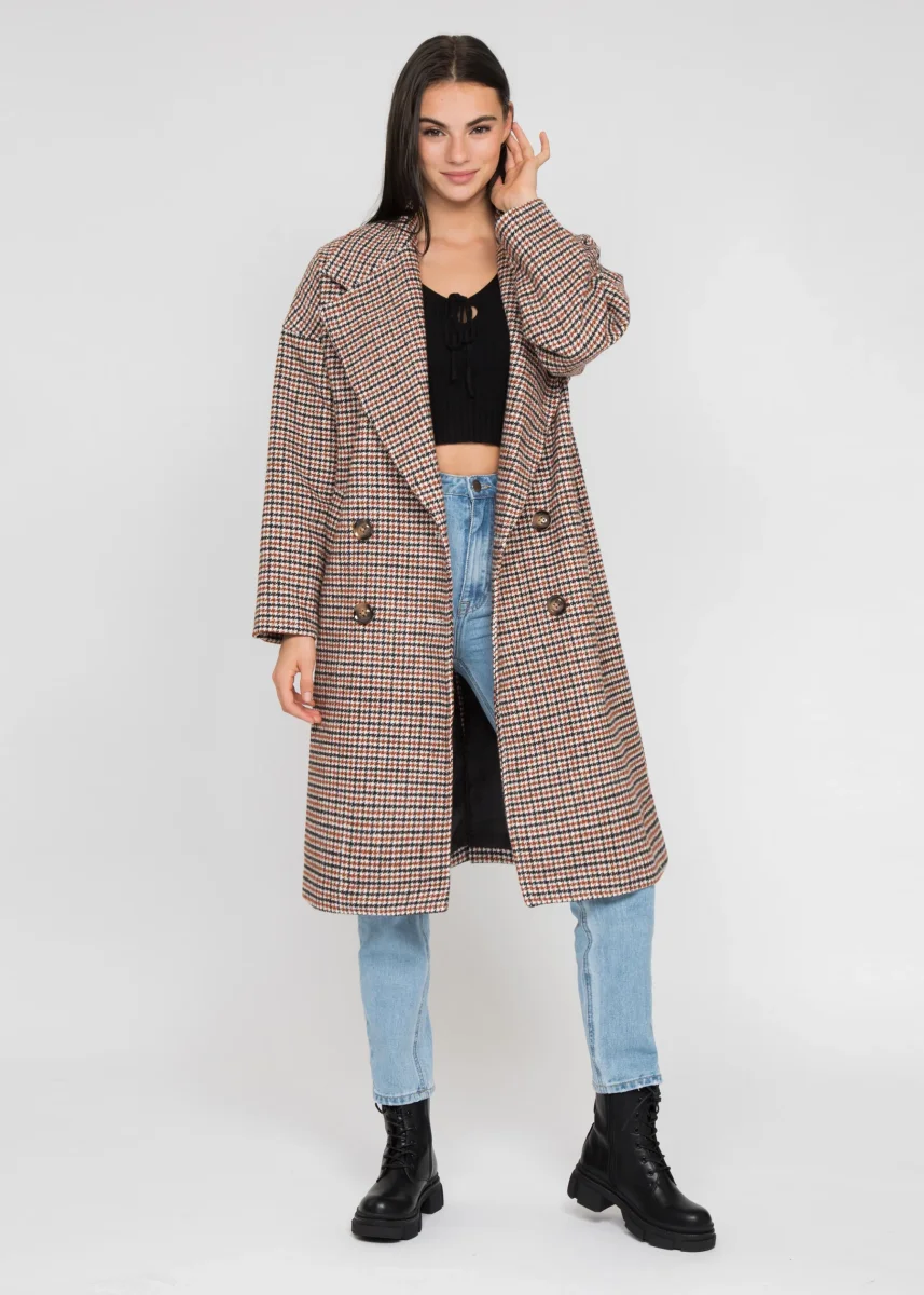 Manteau long oversize à carreaux