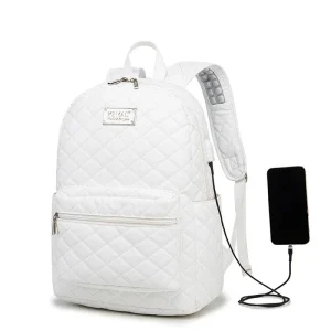 sac à dos ordinateur 15 pouces femme - Matelassé Blanc