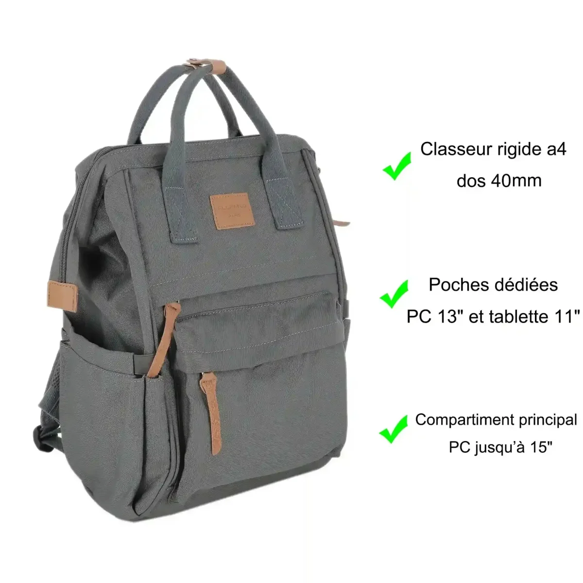 Sac à dos aventurer polyvalent PC 15.6 pouces Gris – Image 3