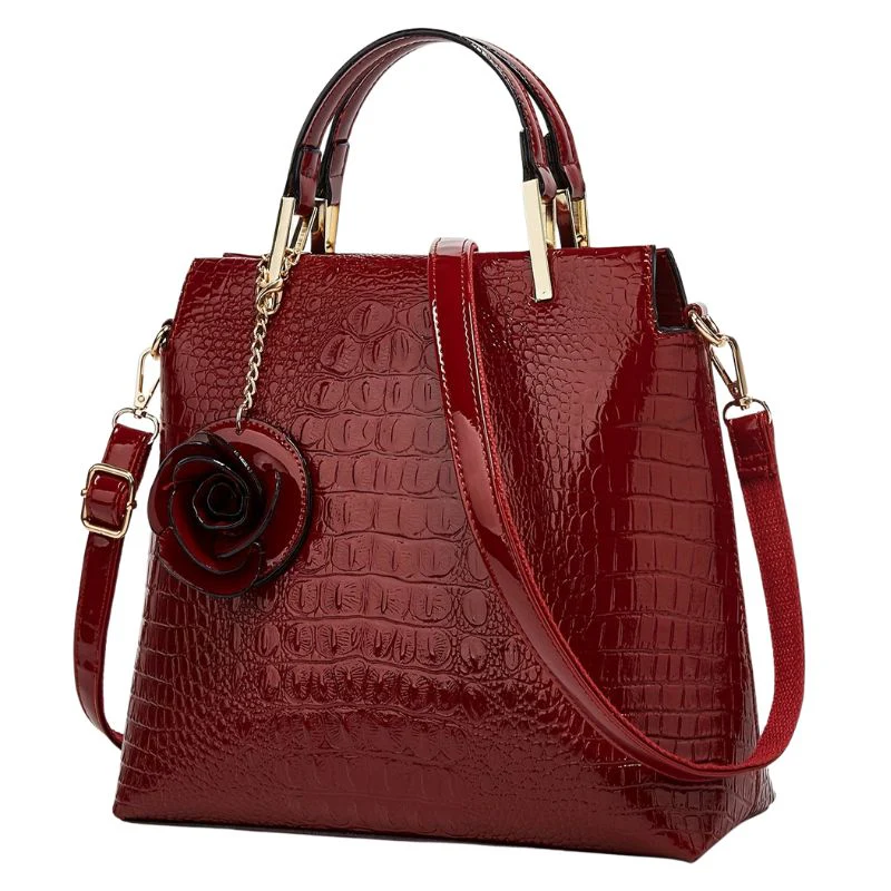 Sac à Main Rouge Effet Croco – Image 3