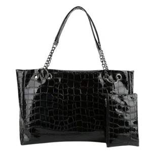 Sac à Main Femme Effet Croco Noir
