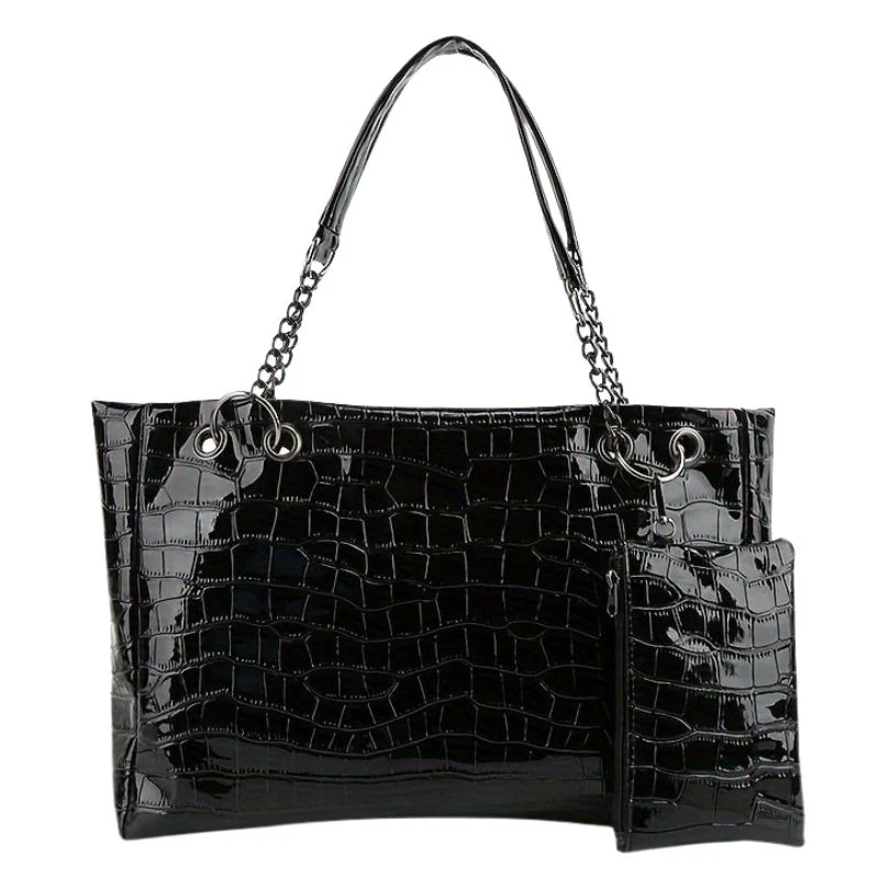 Sac à Main Femme Effet Croco Noir – Image 2