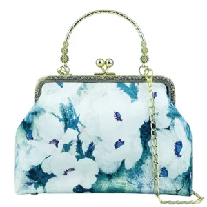 Sac a Bandouliére Motif Fleur Bleu Femme