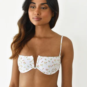 Top bikini blanc fleuri armature V