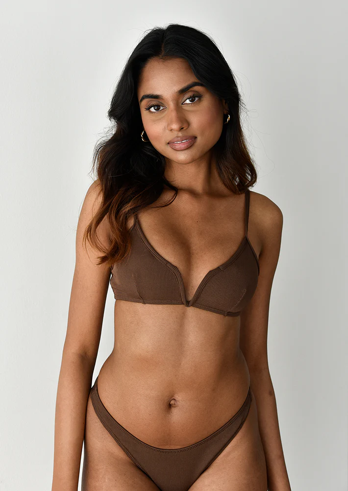 Top bikini côtelé marron armature V – Image 5
