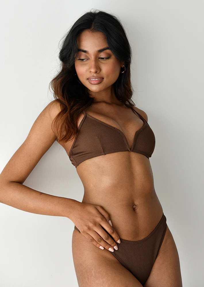 Top bikini côtelé marron armature V – Image 6