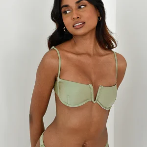 Top bikini satiné vert armature V