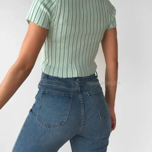 Top court boutonné vert pastel