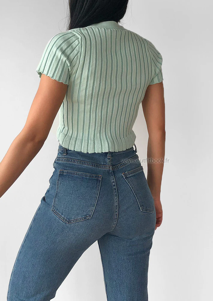 Top court boutonné vert pastel