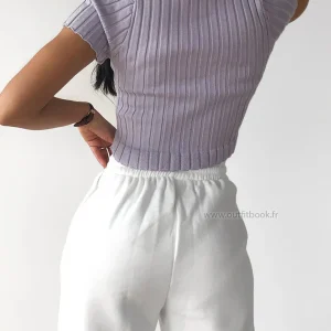 Top court boutonné violet pastel