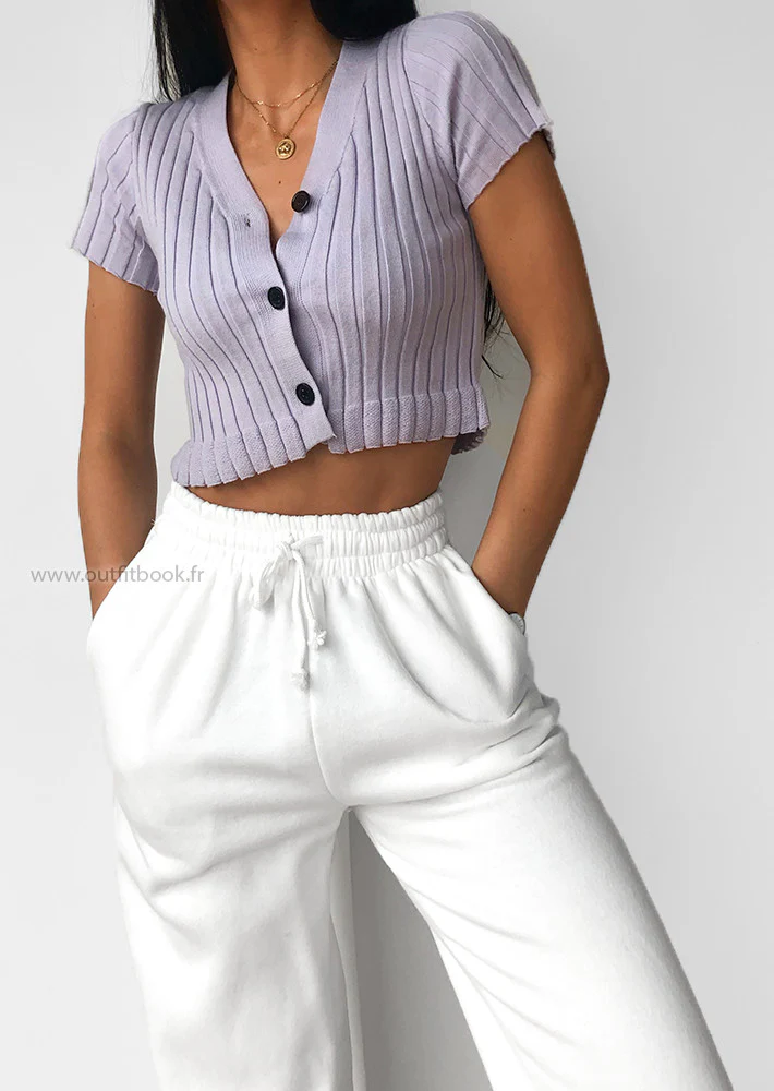 Top court boutonné violet pastel – Image 6