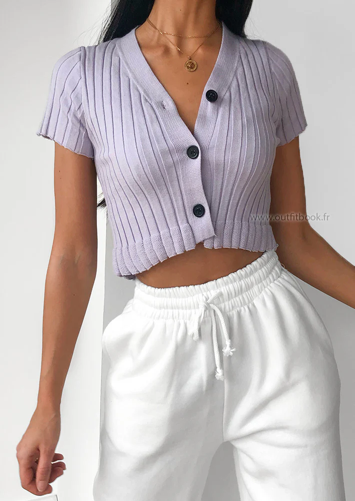 Top court boutonné violet pastel – Image 4