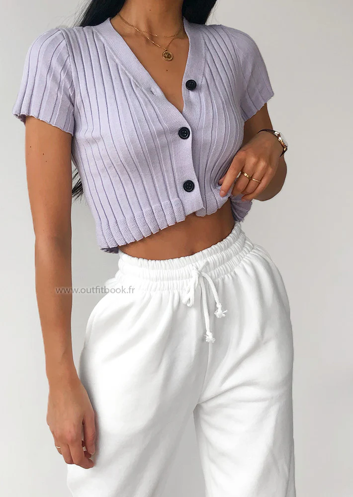 Top court boutonné violet pastel – Image 5