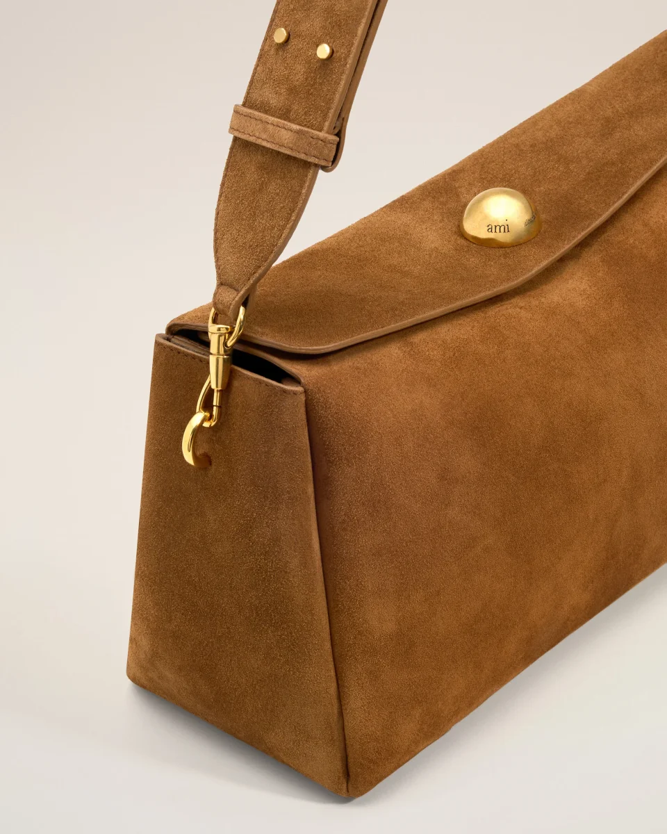 Sac Marron Carrousel Moyen En Cuir Velours – Image 7