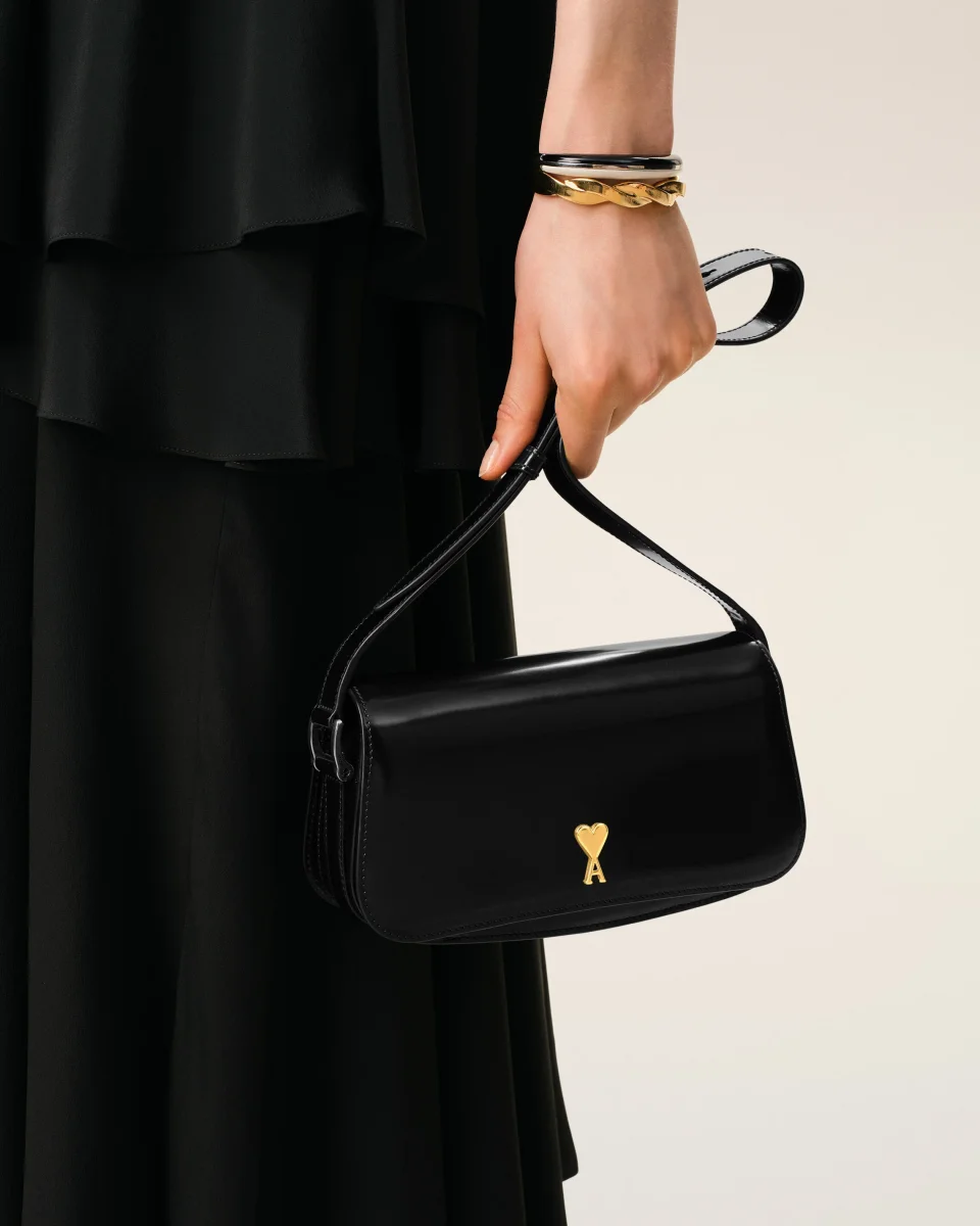 Sac Porté Epaule Paris Paris Noir en Cuir De Veau – Image 9