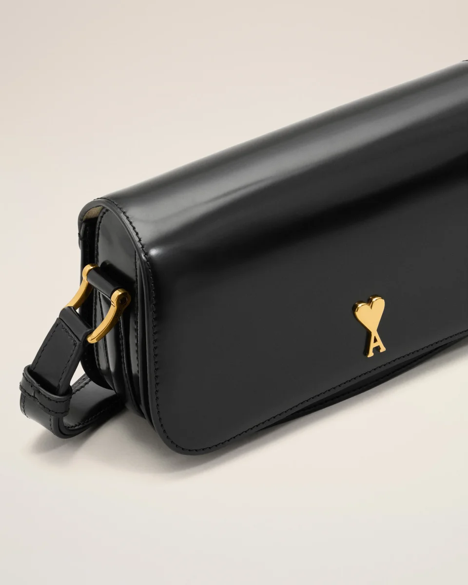 Sac Porté Epaule Paris Paris Noir en Cuir De Veau – Image 6