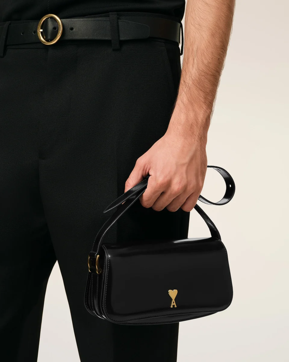 Sac Porté Epaule Paris Paris Noir en Cuir De Veau – Image 3