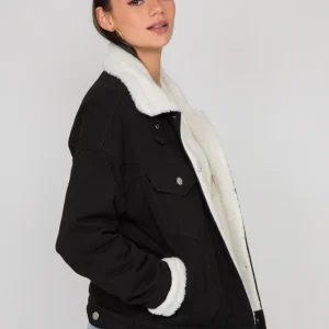 Veste en jean noir doublé avec sherpa