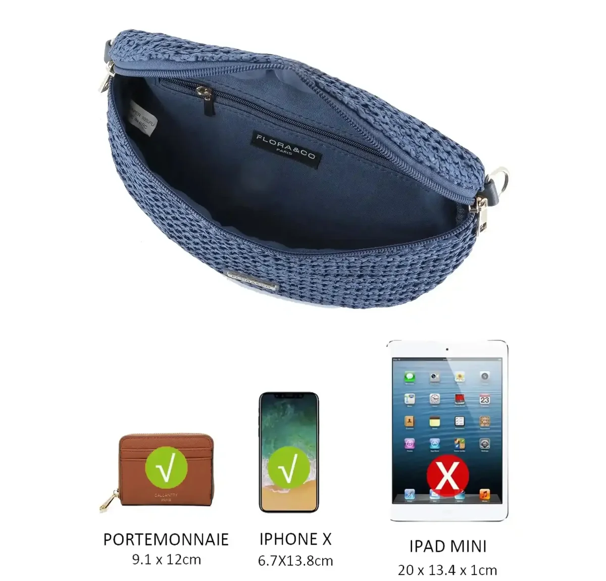 Sac banane paille tressé Bleu – Image 5