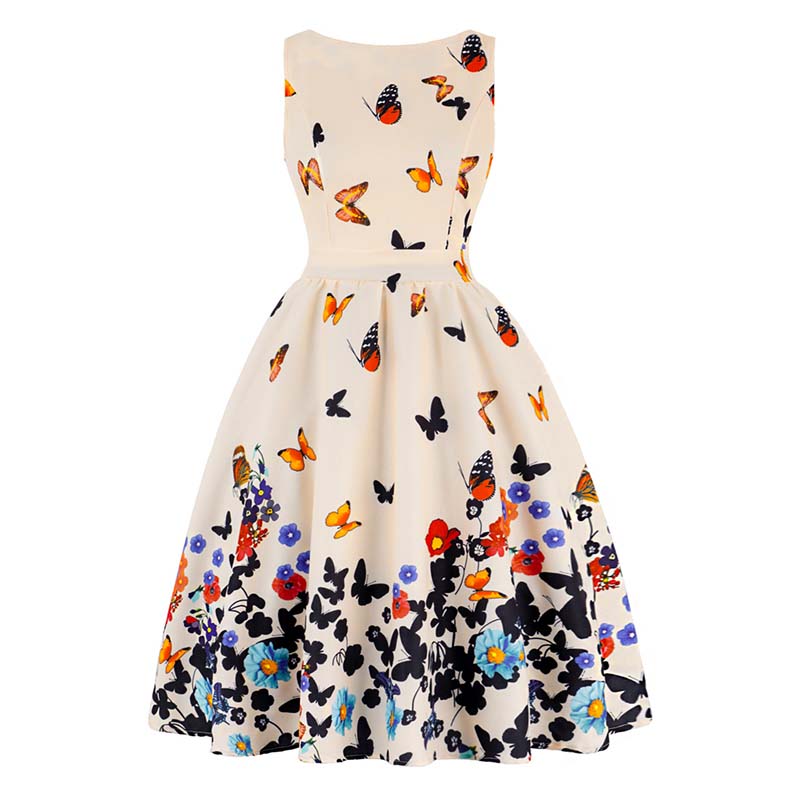 Robe Année 50 Blanche Papillons – Image 2
