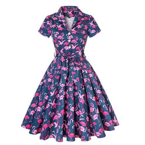 Robe Année 50 Violette à Flamants Roses – Image 2