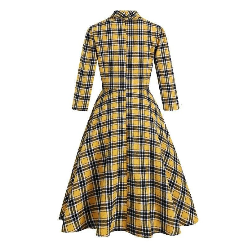 Robe Années 50 Jaune et Noir à Carreaux – Image 3