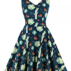 Robe Bleu Années 50 Fleurie