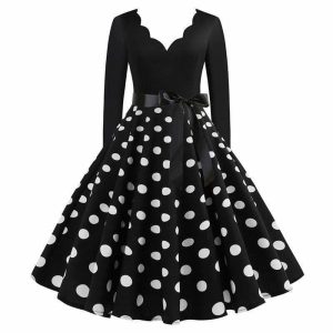 Robe Noire à Pois Blancs Années 50