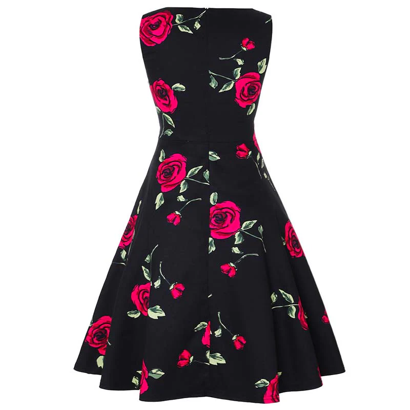 Robe Noire Fleurs Rouge Années 50 – Image 3