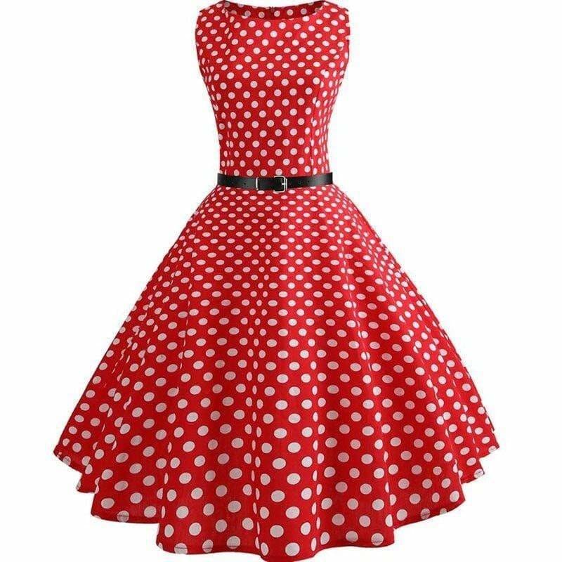 Robe Ceinturée Rouge à Pois Années 50 – Image 2