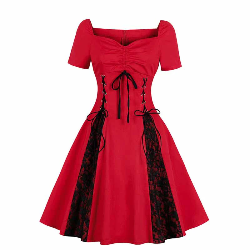 Robe Gothique Rouge et Noire Années 50 – Image 4
