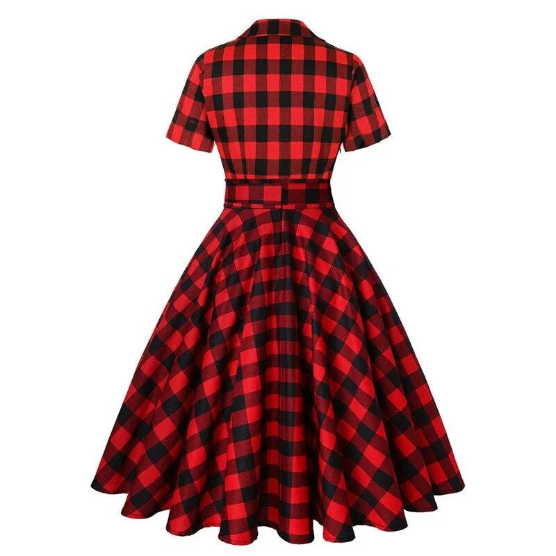 Robe Tartan Rouge et Noir Années 50 – Image 3