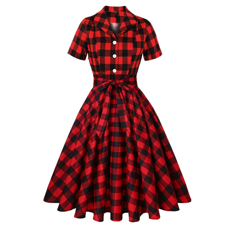 Robe Tartan Rouge et Noir Années 50 – Image 2