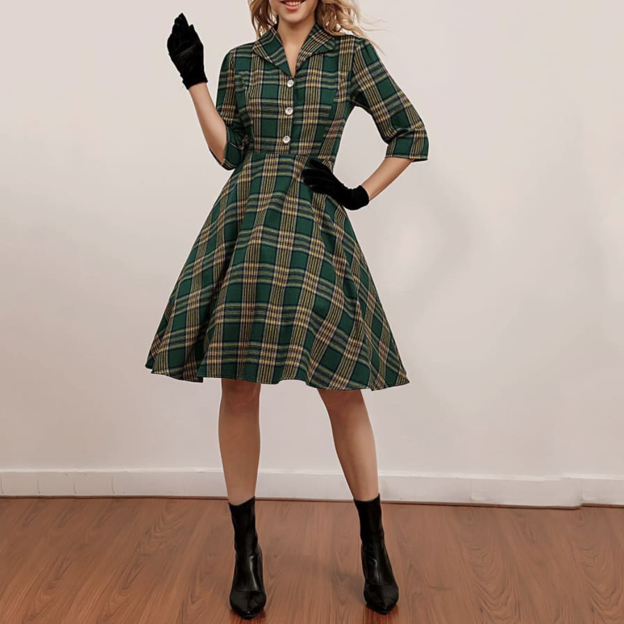 Robe Verte à Carreaux Années 50 – Image 8