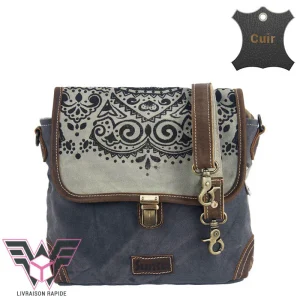 Mandala sac bandoulière femme cuir et toile