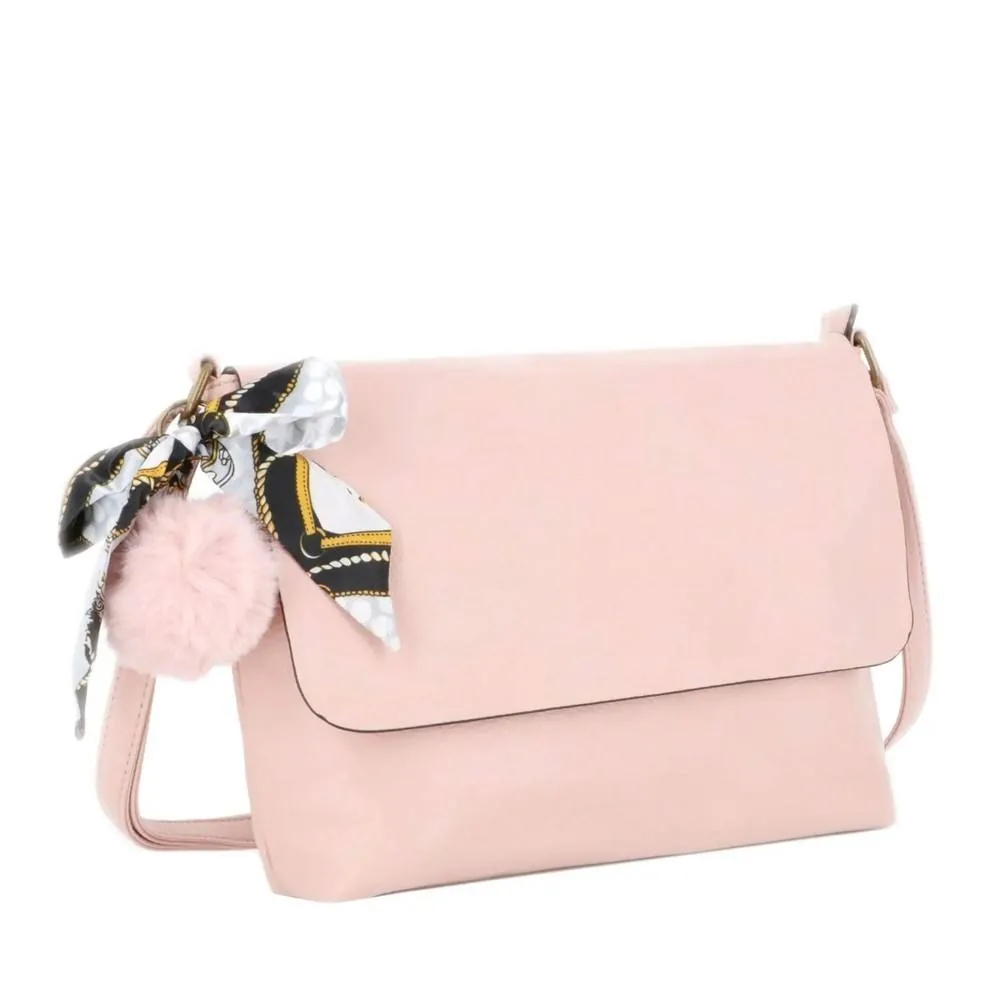 Sac Bandoulière Souple Pompon Foulard rose – Image 3