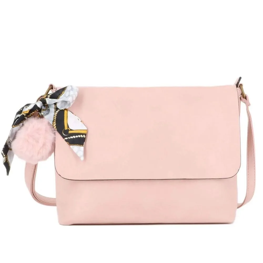 Sac Bandoulière Souple Pompon Foulard rose