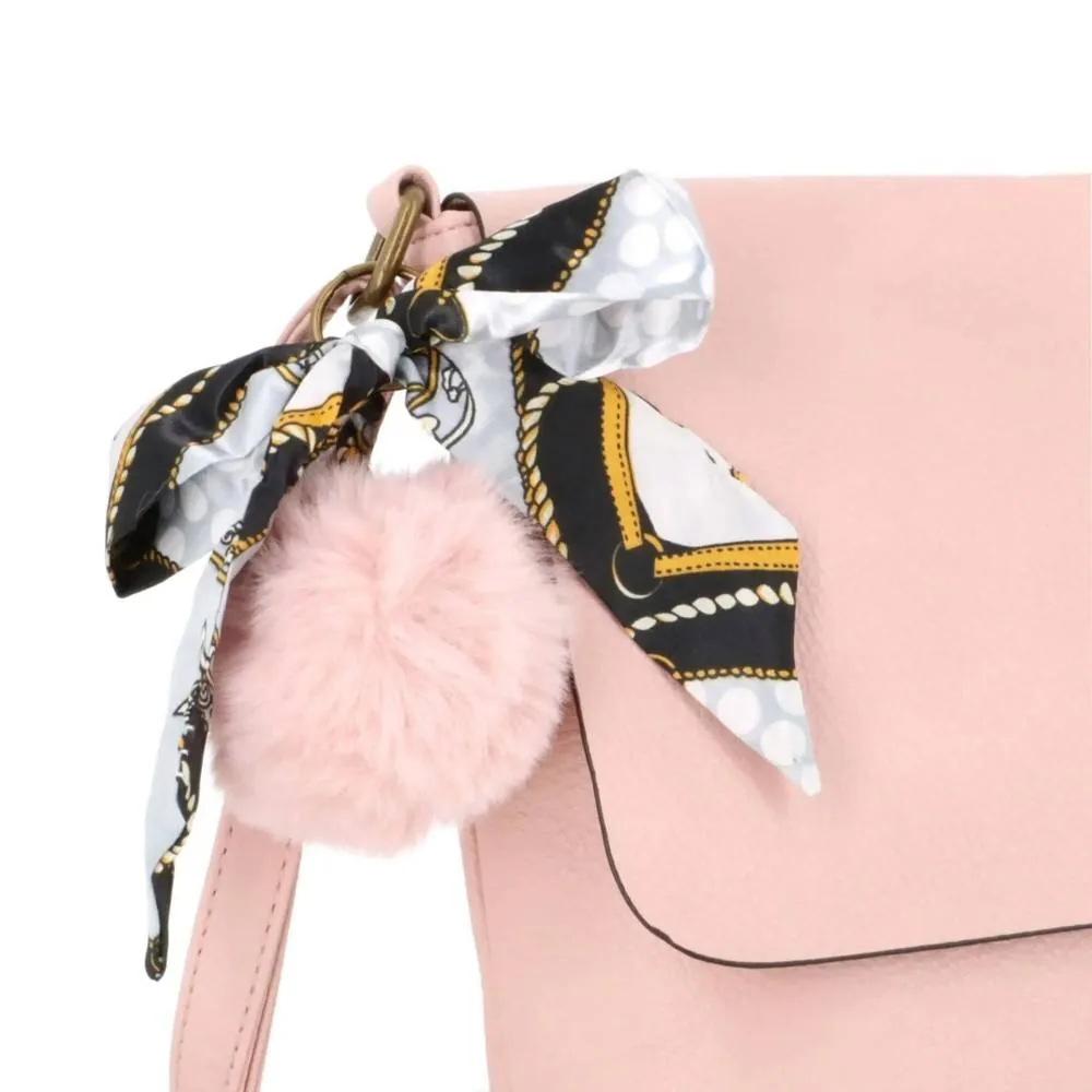 Sac Bandoulière Souple Pompon Foulard rose – Image 5