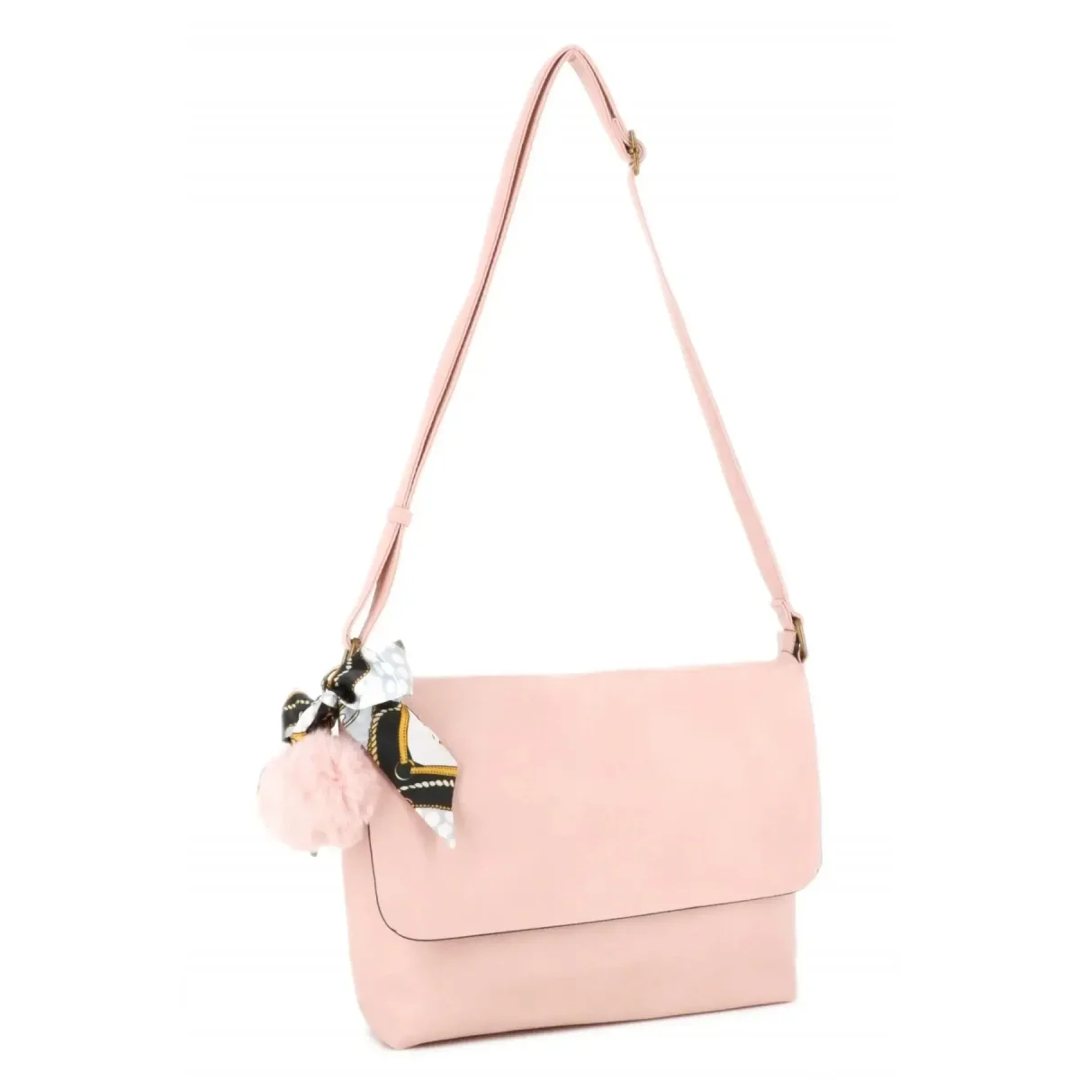 Sac Bandoulière Souple Pompon Foulard rose – Image 7