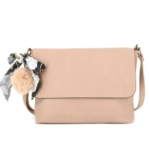 Sac Bandoulière Souple Pompon Foulard beige