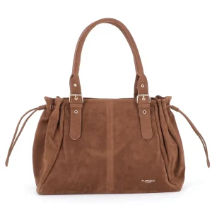Sac Cabas Bowling Lacet Suédé Camel