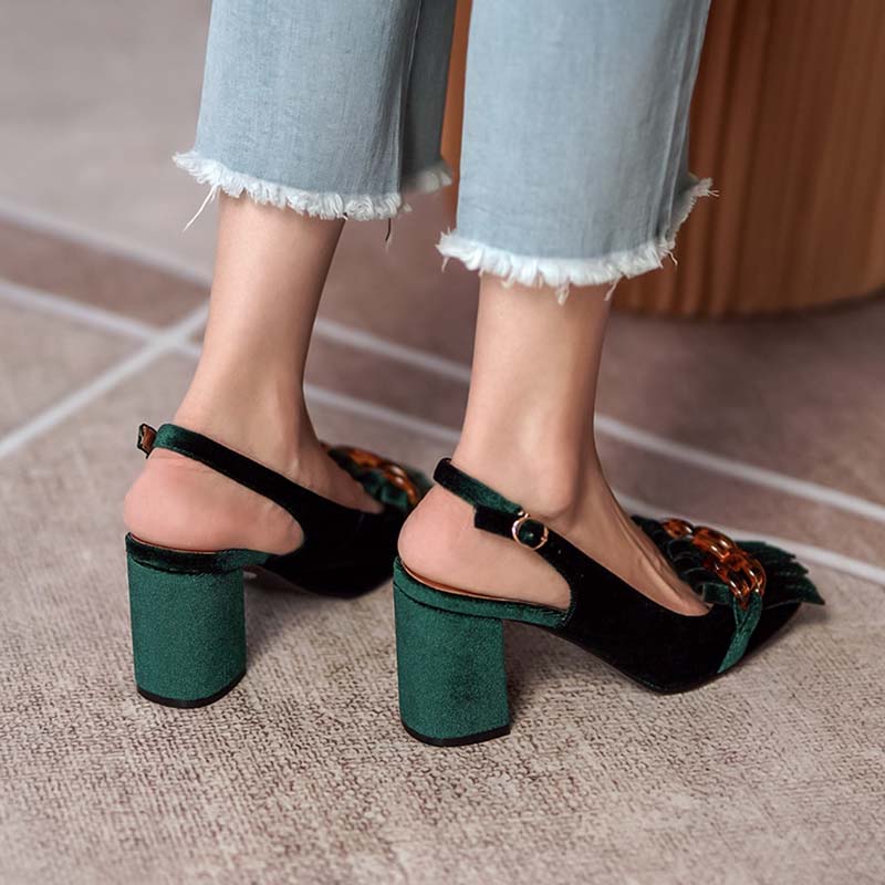 Sandales Vertes Retro à Frange – Image 6