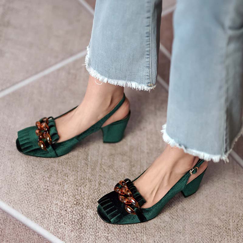 Sandales Vertes Retro à Frange – Image 3