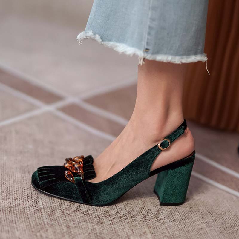 Sandales Vertes Retro à Frange – Image 4