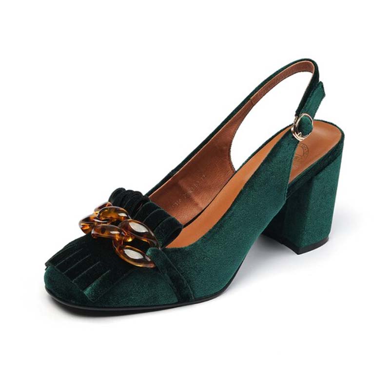 Sandales Vertes Retro à Frange – Image 2